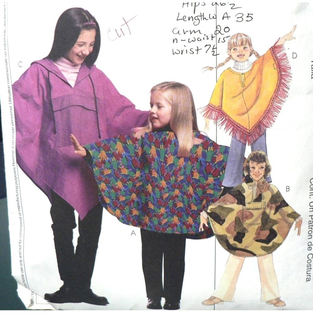 Vintage‎ McCall's Sewing Pattern 3307 Girls Ponchos Pull-On Pants Size M-XL